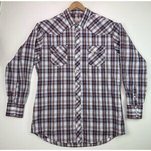 Roper Western Pearl Snap Red White Blue Plaid‎ Long Sleeve Shirt Cowboy Sz 2XLT